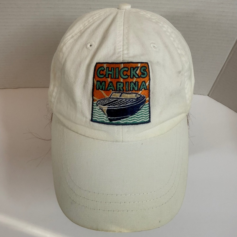 Adams Chicks Marina White Cotton Dad Hat Leather Strap Boat Embroidered Cap OSFA